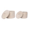 SYBELLE - Lot de 2 paniers ronds en coton beige avec couvercles