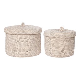 SYBELLE - Lot de 2 paniers ronds en coton beige avec couvercles