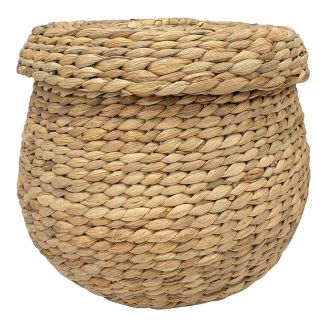 OHALIA - Panier rond avec couvercle en jacinthe d'eau naturelle