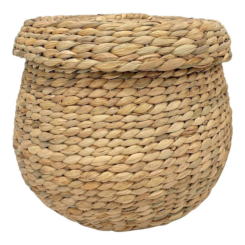 OHALIA - Panier rond avec couvercle en jacinthe d'eau naturelle