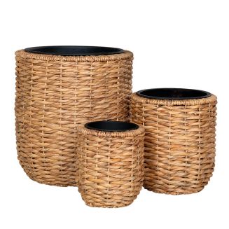 ALIZEE - Lot de 3 cache-pots en jacinthe d'eau naturelle doublés de pots en plastiques