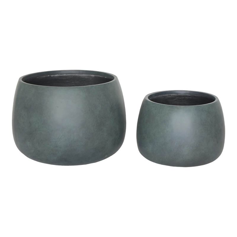 STELLI - Lot de 2 cache-pots en fibre d'argile coloris vert de gris foncé