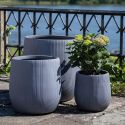 SALINDRO - Lot de 3 cache-pots en fibre d'argile déco strillée gris