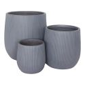 SALINDRO - Lot de 3 cache-pots en fibre d'argile déco strillée gris