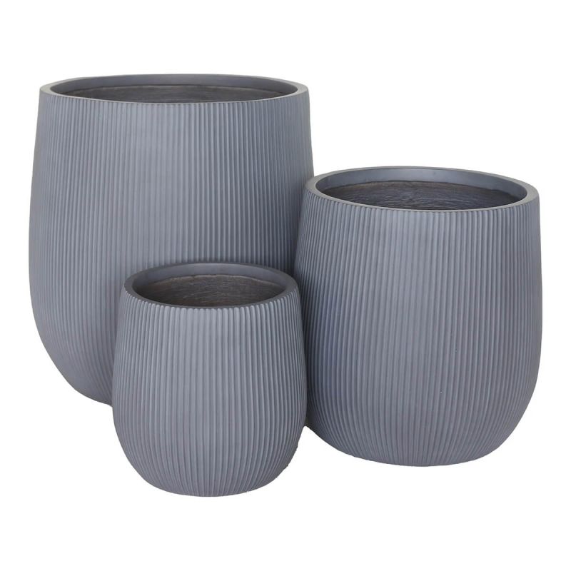 SALINDRO - Lot de 3 cache-pots en fibre d'argile déco strillée gris