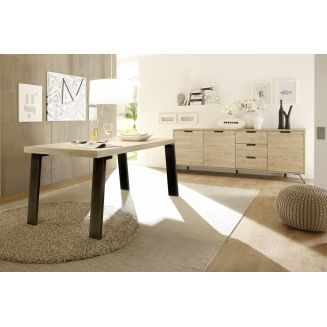 PALAMO - Ensemble Séjour Buffet 3 Portes 3 Tiroirs Aspect Bois Pieds Métal Gris Foncé