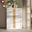 ISALIA - Rangement 4 portes blanc et aspect chêne finition Cadiz avec LED