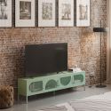 LIOVIA - Meuble TV 180 cm 4 Portes Ajourées en Métal Vert Menthe