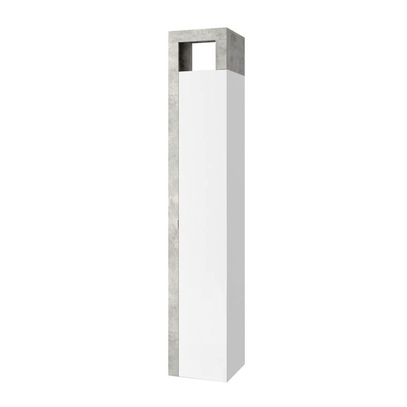 ARTURO - Armoire 1 porte 5 étagères blanc laqué et aspect béton ARTURO - Armoire 1 porte 5 étagères blanc laqué et aspect béton