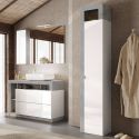 ARTURO - Armoire 1 porte 5 étagères blanc laqué et aspect béton