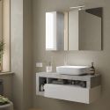 ARTURO - Meuble Vasque 110cm suspendu 1 tiroir blanc laqué et aspect aspect béton