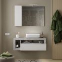 ARTURO - Meuble Vasque 110cm suspendu 1 tiroir blanc laqué et aspect aspect béton