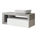ARTURO - Meuble Vasque 110cm suspendu 1 tiroir blanc laqué et aspect aspect béton