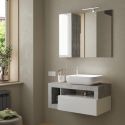 ARTURO - Meuble Vasque 92cm suspendu 1 tiroir blanc laqué et aspect béton