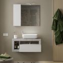 ARTURO - Meuble Vasque 92cm suspendu 1 tiroir blanc laqué et aspect béton