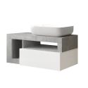 ARTURO - Meuble Vasque 92cm suspendu 1 tiroir blanc laqué et aspect béton
