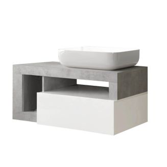 ARTURO - Meuble Vasque 92cm suspendu 1 tiroir blanc laqué et aspect béton