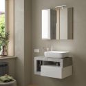 ARTURO - Meuble Vasque 78cm suspendu 1 tiroir blanc laqué et aspect béton