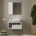 ARTURO - Meuble Vasque 78cm suspendu 1 tiroir blanc laqué et aspect béton