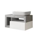 ARTURO - Meuble Vasque 78cm suspendu 1 tiroir blanc laqué et aspect béton