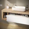 ARTURO - Meuble Vasque 110cm suspendu 1 tiroir blanc laqué et aspect bois finition Cadiz