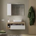 ARTURO - Meuble Vasque 110cm suspendu 1 tiroir blanc laqué et aspect bois finition Cadiz