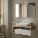 ARTURO - Meuble Vasque 110cm suspendu 1 tiroir blanc laqué et aspect bois finition Cadiz
