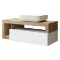 ARTURO - Meuble Vasque 110cm suspendu 1 tiroir blanc laqué et aspect bois finition Cadiz