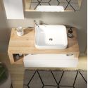 ARTURO - Meuble Vasque 92cm suspendu 1 tiroir blanc laqué et aspect bois finition Cadiz