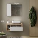 ARTURO - Meuble Vasque 92cm suspendu 1 tiroir blanc laqué et aspect bois finition Cadiz