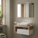 ARTURO - Meuble Vasque 92cm suspendu 1 tiroir blanc laqué et aspect bois finition Cadiz