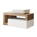 ARTURO - Meuble Vasque 92cm suspendu 1 tiroir blanc laqué et aspect bois finition Cadiz