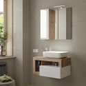 ARTURO - Meuble Vasque 78cm suspendu 1 tiroir blanc laqué et aspect bois finition Cadiz