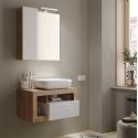 ARTURO - Meuble Vasque 78cm suspendu 1 tiroir blanc laqué et aspect bois finition Cadiz
