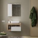 ARTURO - Meuble Vasque 78cm suspendu 1 tiroir blanc laqué et aspect bois finition Cadiz