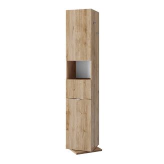 ARTURO - Colonne pivotante 2 portes 1 miroir blanc laqué et aspect bois finition Cadiz