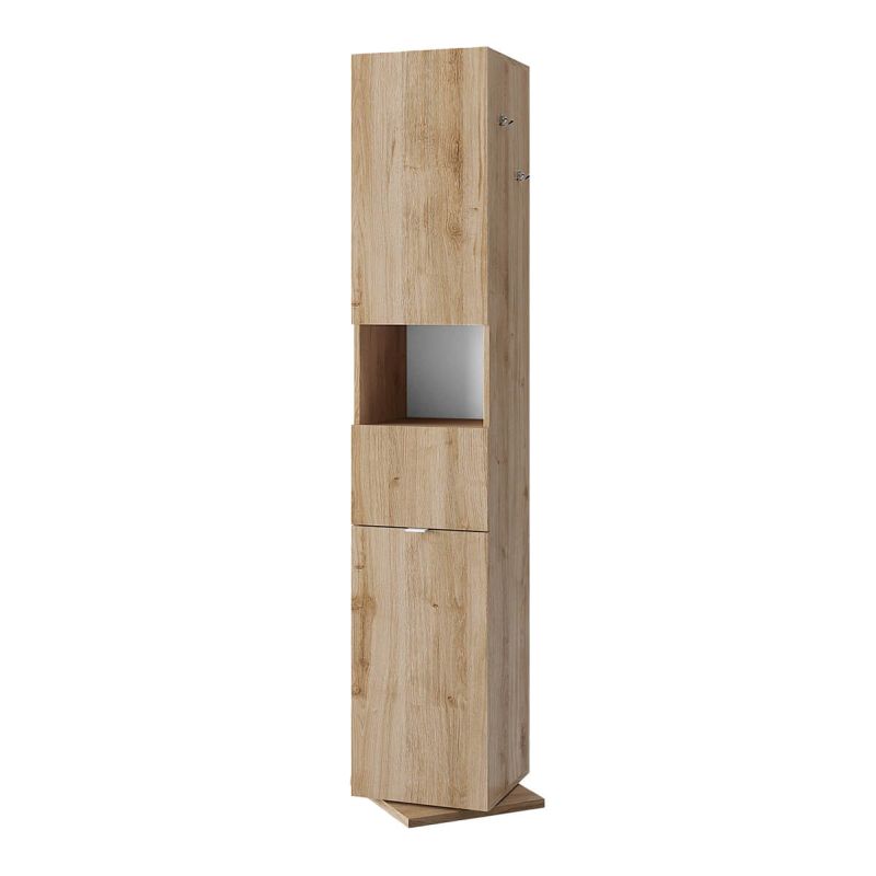 ARTURO - Colonne pivotante 2 portes 1 miroir blanc laqué et aspect bois finition Cadiz