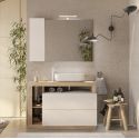 ARTURO - Meuble Vasque 110cm 2 tiroirs beige laqué et aspect bois finition Cadiz