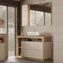 ARTURO - Meuble Vasque 110cm 2 tiroirs beige laqué et aspect bois finition Cadiz