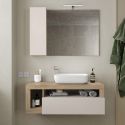 ARTURO - Meuble Vasque 110cm suspendu 1 tiroir beige laqué et aspect bois finition Cadiz