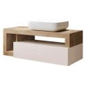 ARTURO - Meuble Vasque 110cm suspendu 1 tiroir beige laqué et aspect bois finition Cadiz
