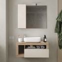 ARTURO - Meuble Vasque 92cm suspendu 1 tiroir beige laqué et aspect bois finition Cadiz