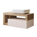ARTURO - Meuble Vasque 92cm suspendu 1 tiroir beige laqué et aspect bois finition Cadiz