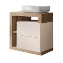 ARTURO - Meuble Vasque 78cm 2 tiroirs beige laqué et aspect bois finition Cadiz