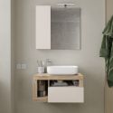ARTURO - Meuble Vasque 78cm suspendu 1 tiroir beige laqué et aspect bois finition Cadiz