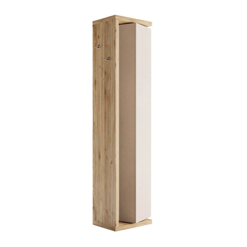 ARTURO - Colonne pivotante 1 porte 1 miroir beige laqué et aspect bois finition Cadiz