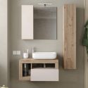 ARTURO - Meuble Vasque 78cm suspendu + Miroir beige et aspect bois finition Cadiz