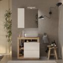 ARTURO - Meuble Vasque 78cm + Miroir beige et aspect bois finition Cadiz
