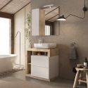 ARTURO - Meuble Vasque 78cm + Miroir beige et aspect bois finition Cadiz