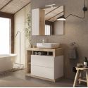 ARTURO - Meuble Vasque 92cm + Miroir beige et aspect bois finition Cadiz